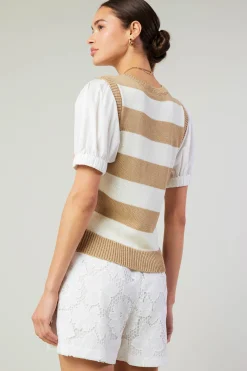 Knitwear|Short Sleeve Tops-Current Air Striped Sweater Top TAUPE