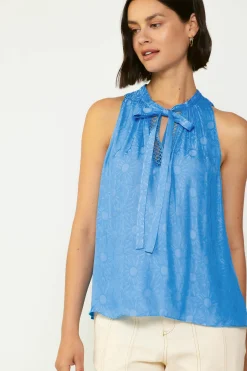 Sleeveless Tops-Current Air Sunburst Halter Top LIGHTCOBALT