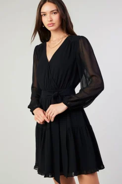 Mini Dresses-Current Air Surplice Mini Dress BLACK