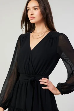 Mini Dresses-Current Air Surplice Mini Dress BLACK