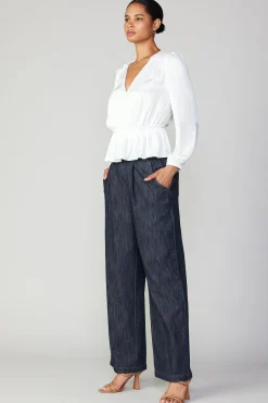 Long Sleeve Tops-Current Air Surplice Peplum Blouse WHITE