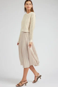 Knitwear-Current Air Sweater & Pleated Dress Set CHAMPAGNE