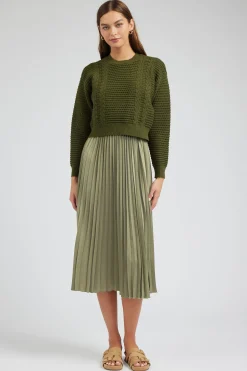 Knitwear-Current Air Sweater & Pleated Dress Set OLIVE