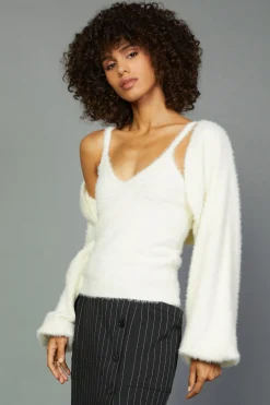 Knitwear|Coats & Jackets-Current Air Sweater Shrug Cami Set CREAM