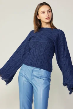 Knitwear|Sweaters-Current Air Sweater Shrug Top Set MIDNIGHTBLUE