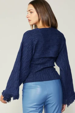 Knitwear|Sweaters-Current Air Sweater Shrug Top Set MIDNIGHTBLUE
