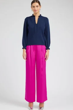 Knitwear|Long Sleeve Tops-Current Air Sweater Style Blouse NAVY