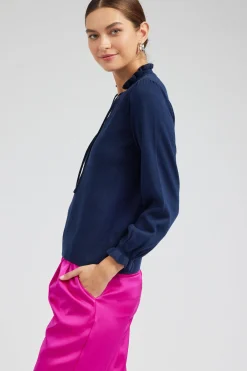 Knitwear|Long Sleeve Tops-Current Air Sweater Style Blouse NAVY