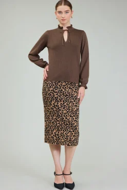 Knitwear|Long Sleeve Tops-Current Air Sweater Style Blouse BROWN