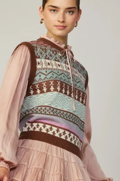 Long Sleeve Tops|Sweaters-Current Air Sweater Vest Blouse FADEDBLUSHMLT