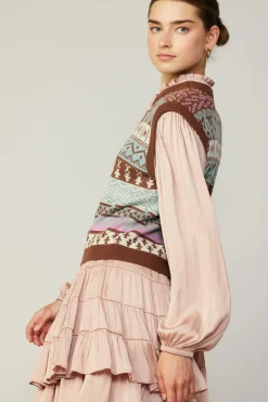 Long Sleeve Tops|Sweaters-Current Air Sweater Vest Blouse FADEDBLUSHMLT