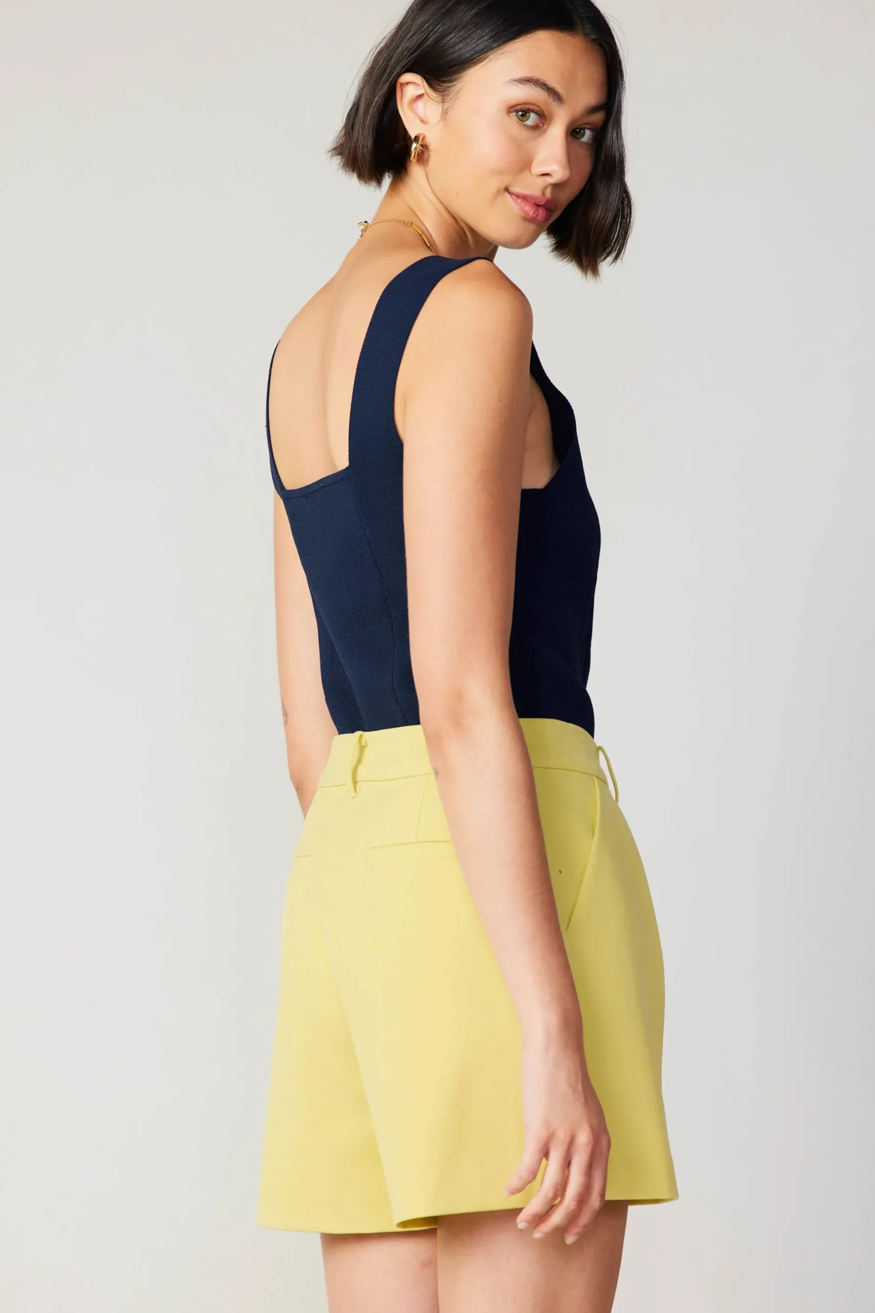 Knitwear|Sleeveless Tops-Current Air Sweetheart Knit Tank Top NAVY