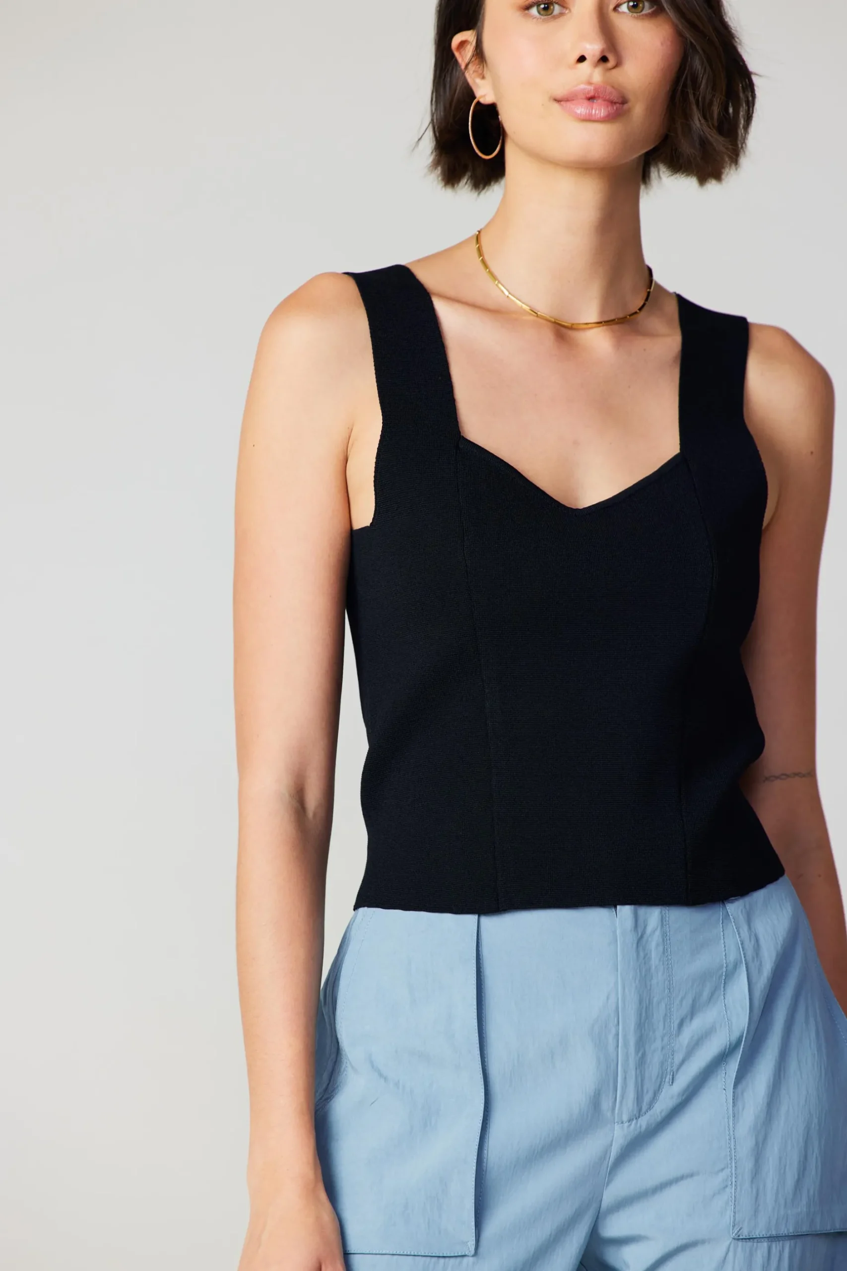 Sleeveless Tops|Sweaters-Current Air Sweetheart Knit Tank Top BLACK