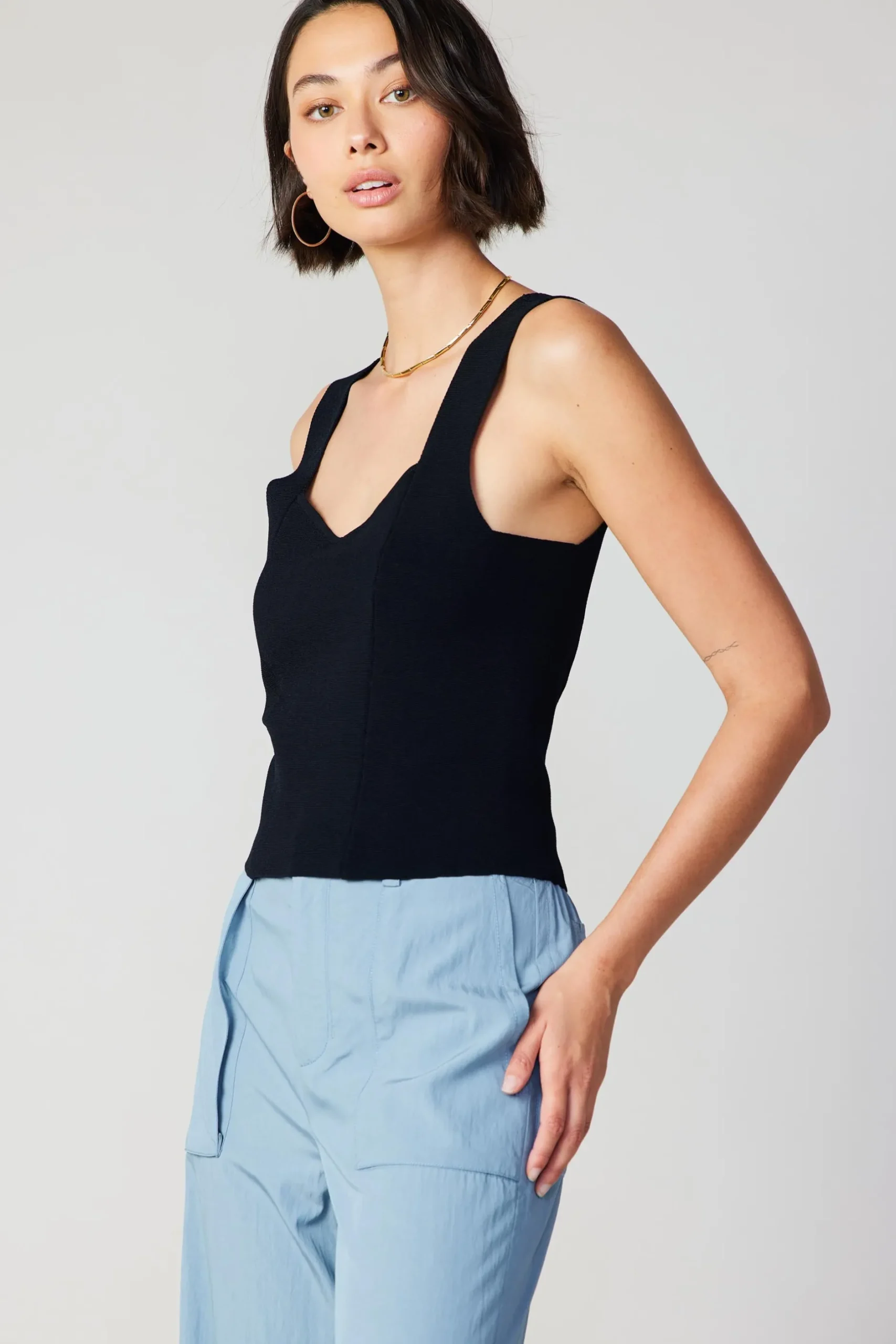 Sleeveless Tops|Sweaters-Current Air Sweetheart Knit Tank Top BLACK