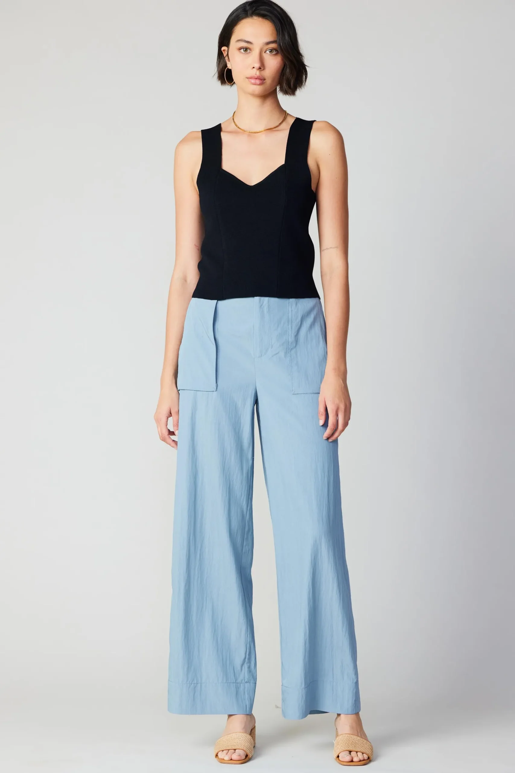 Sleeveless Tops|Sweaters-Current Air Sweetheart Knit Tank Top BLACK