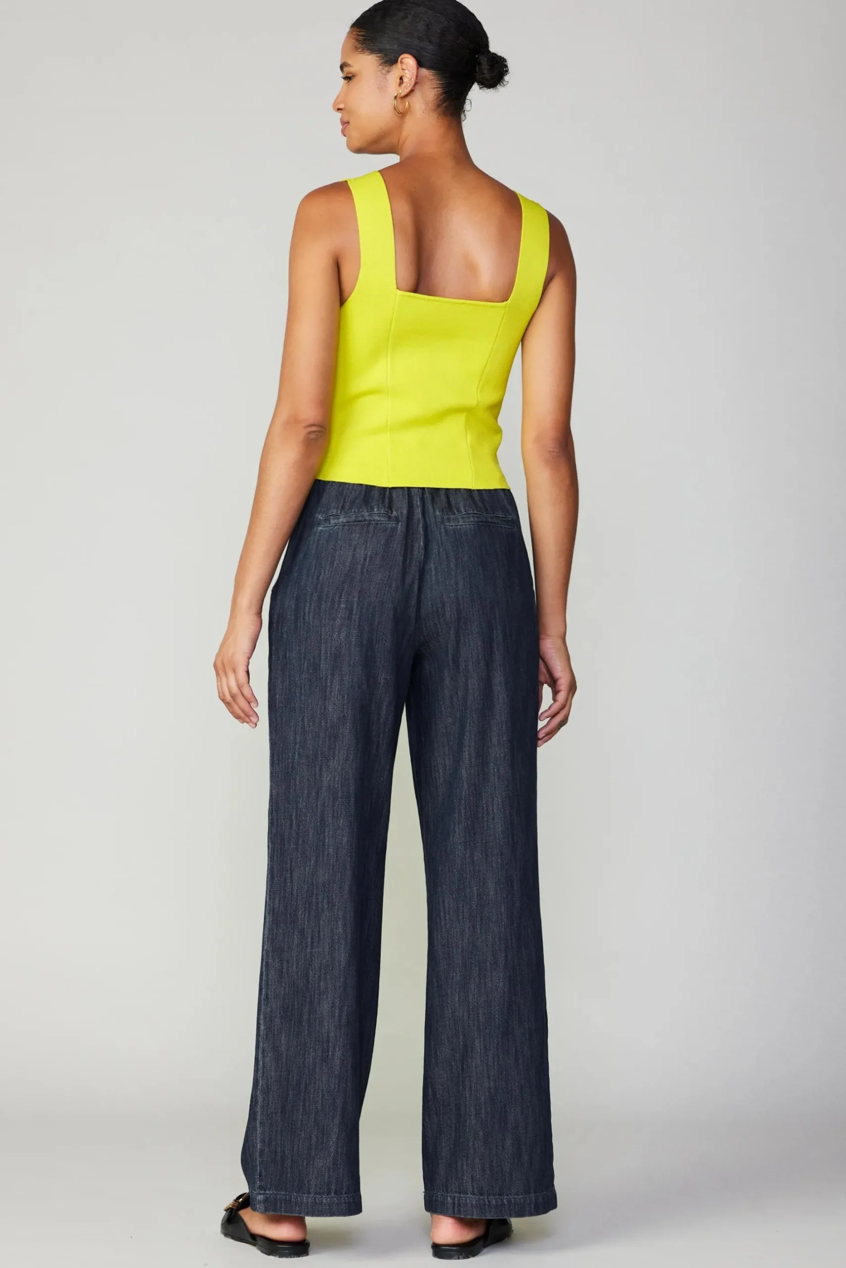 Knitwear|Sleeveless Tops-Current Air Sweetheart Knit Tank Top LEMON