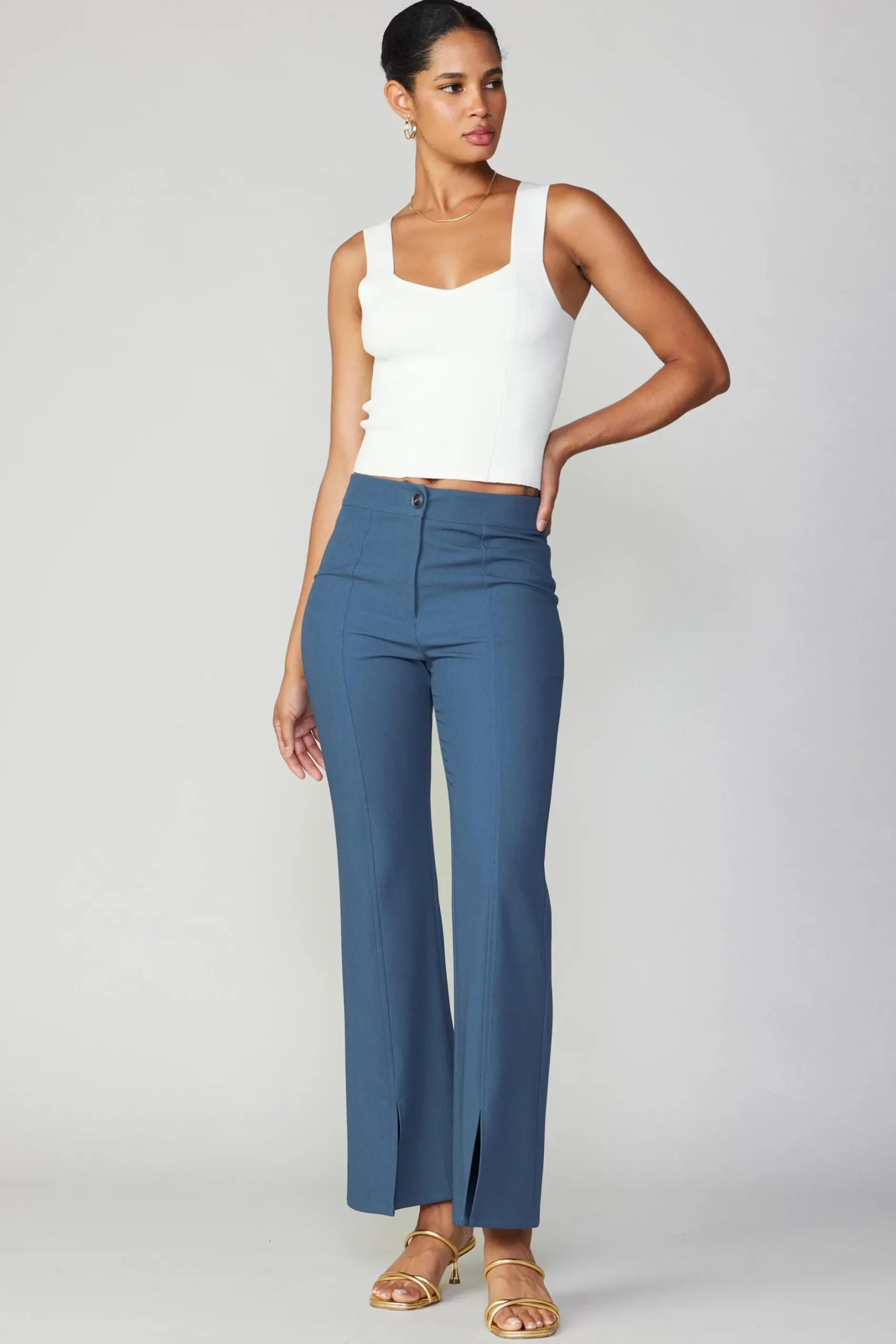 Sleeveless Tops|Sweaters-Current Air Sweetheart Knit Tank Top WHITE