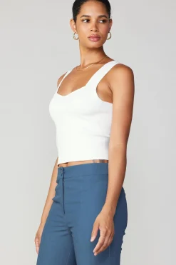 Sleeveless Tops|Sweaters-Current Air Sweetheart Knit Tank Top WHITE