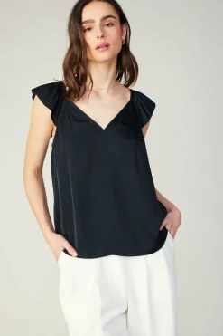 Sleeveless Tops-Current Air Sweetheart Neck Tank Top BLACK