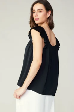 Sleeveless Tops-Current Air Sweetheart Neck Tank Top BLACK