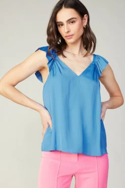 Sleeveless Tops-Current Air Sweetheart Neck Tank Top FADEDBLUE
