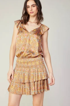 Mini Dresses-Current Air Sweetheart Smocked Mini Dress ORANGEMLT