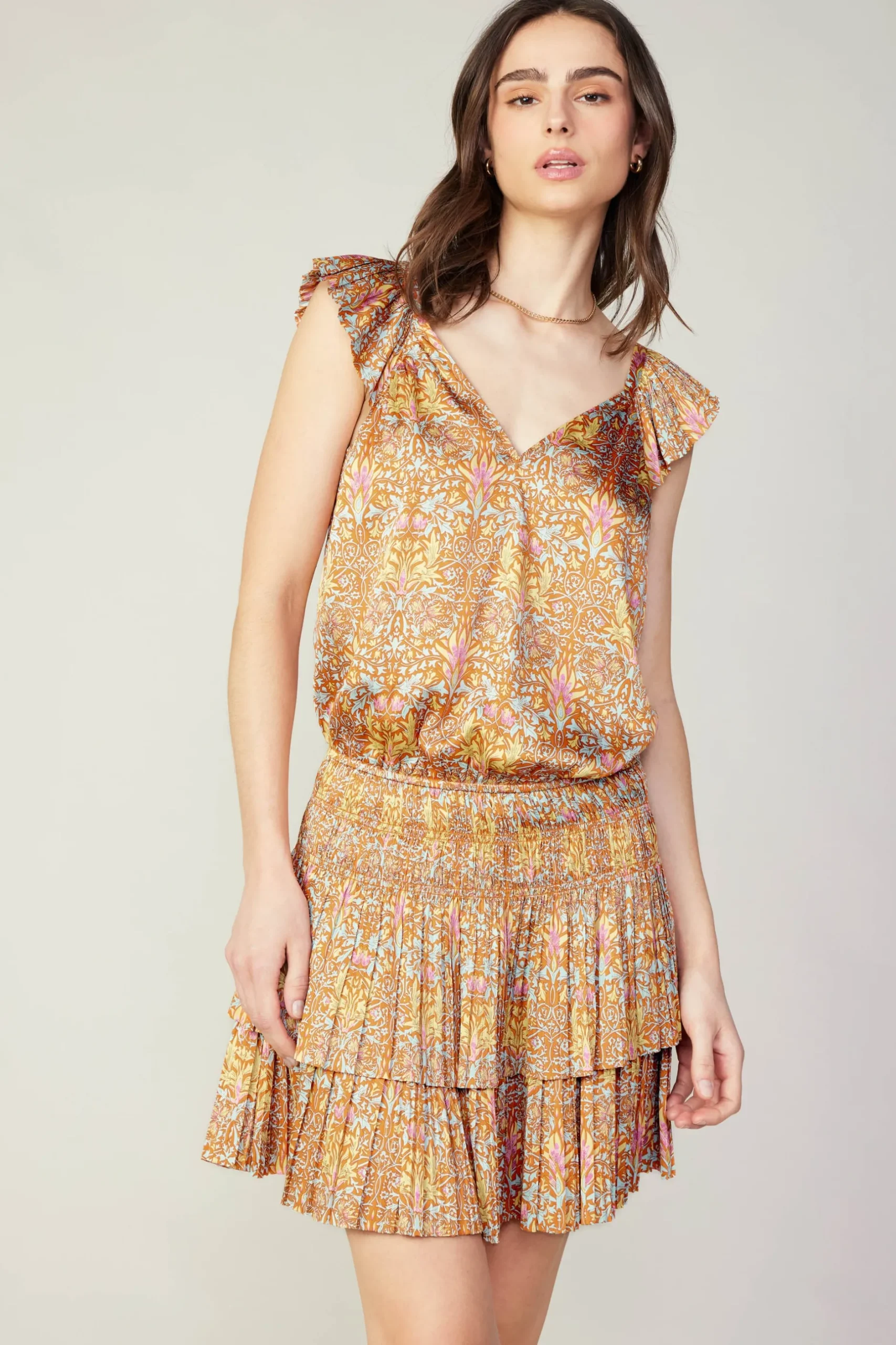 Mini Dresses-Current Air Sweetheart Smocked Mini Dress ORANGEMLT