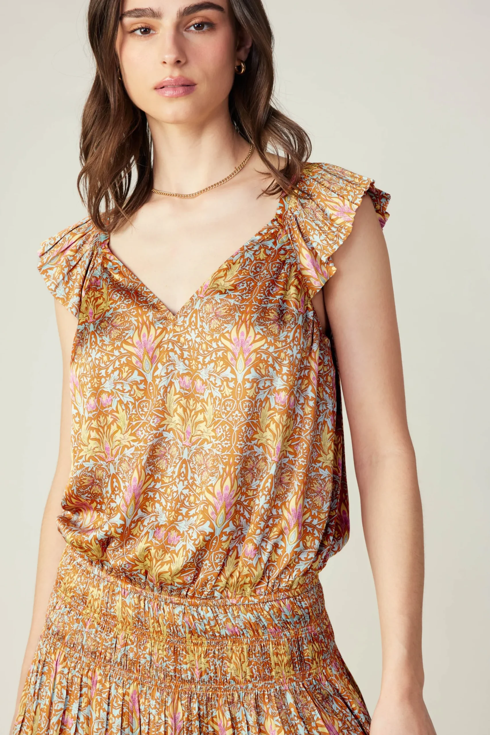 Mini Dresses-Current Air Sweetheart Smocked Mini Dress ORANGEMLT