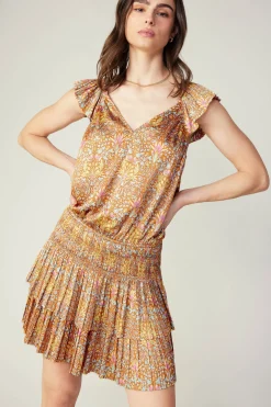 Mini Dresses-Current Air Sweetheart Smocked Mini Dress ORANGEMLT