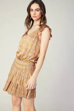 Mini Dresses-Current Air Sweetheart Smocked Mini Dress ORANGEMLT