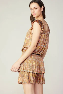 Mini Dresses-Current Air Sweetheart Smocked Mini Dress ORANGEMLT