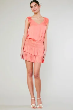 Mini Dresses-Current Air Sweetheart Smocked Mini Dress CORAL