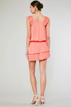Mini Dresses-Current Air Sweetheart Smocked Mini Dress CORAL