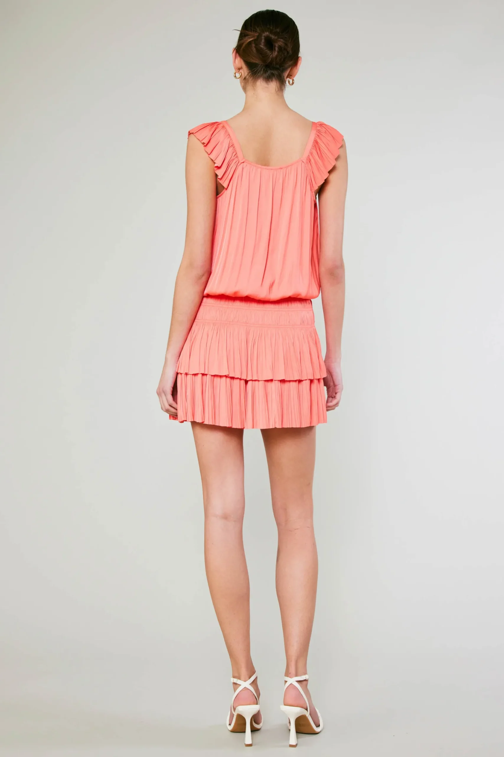 Mini Dresses-Current Air Sweetheart Smocked Mini Dress CORAL