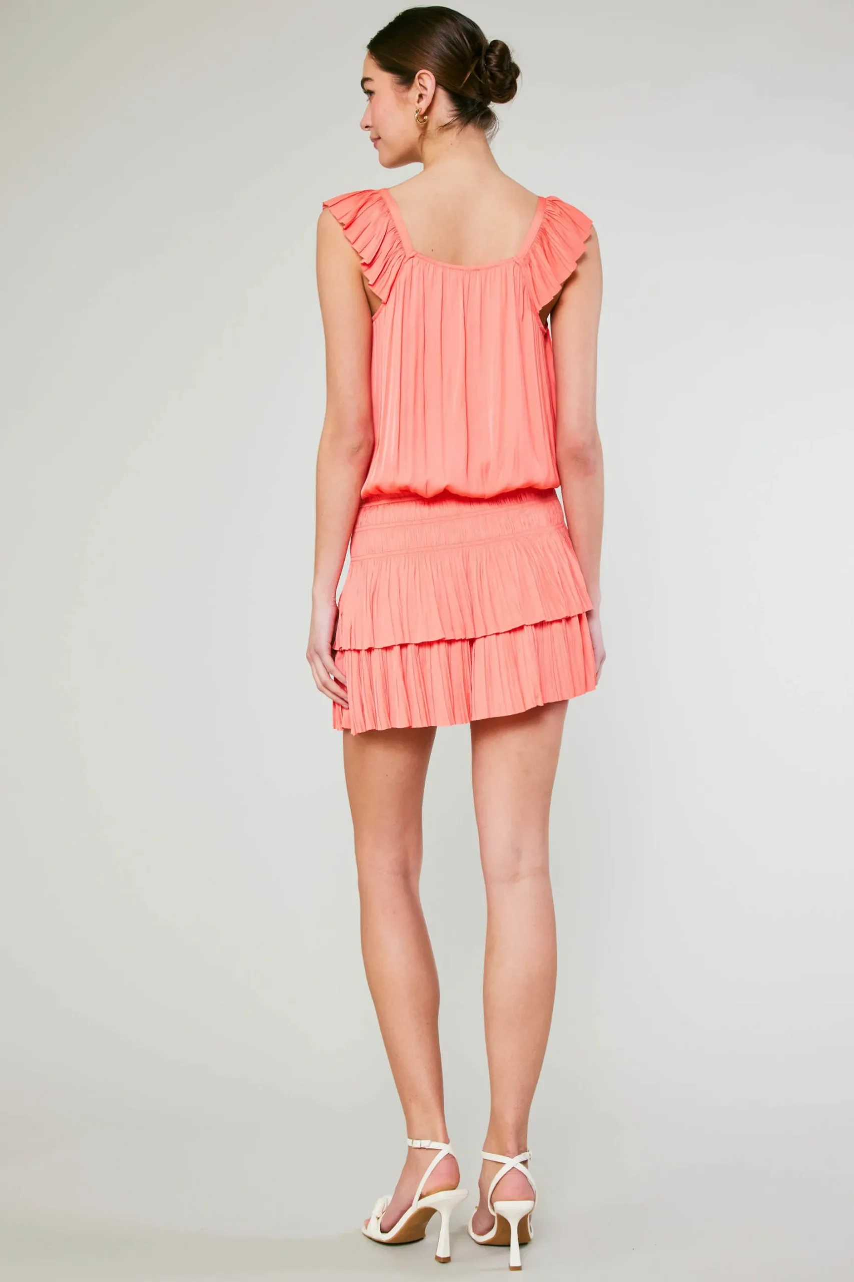 Mini Dresses-Current Air Sweetheart Smocked Mini Dress CORAL
