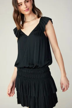 Mini Dresses-Current Air Sweetheart Smocked Mini Dress BLACK