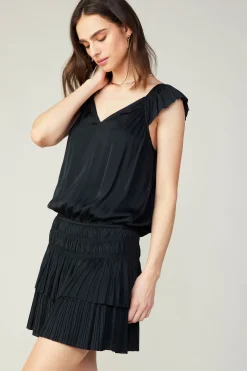 Mini Dresses-Current Air Sweetheart Smocked Mini Dress BLACK