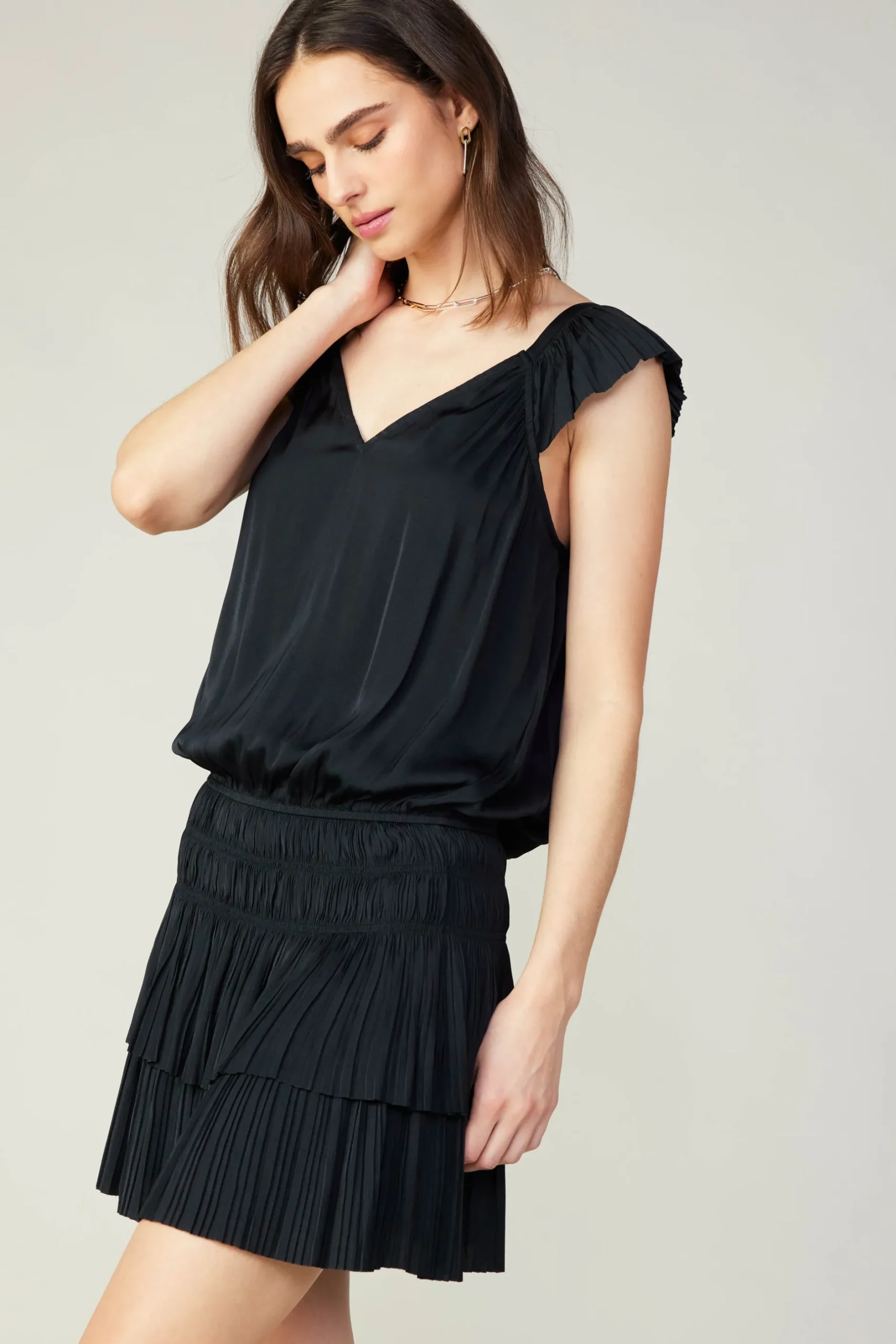 Mini Dresses-Current Air Sweetheart Smocked Mini Dress BLACK