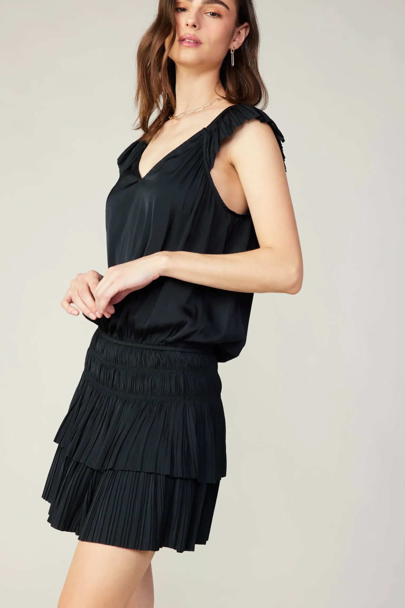 Mini Dresses-Current Air Sweetheart Smocked Mini Dress BLACK