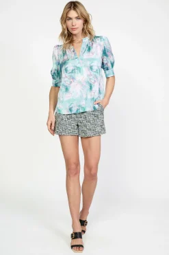 Short Sleeve Tops-Current Air Swirl Motif Blouse OCEANMULTI