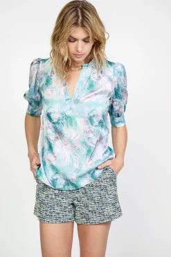 Short Sleeve Tops-Current Air Swirl Motif Blouse OCEANMULTI