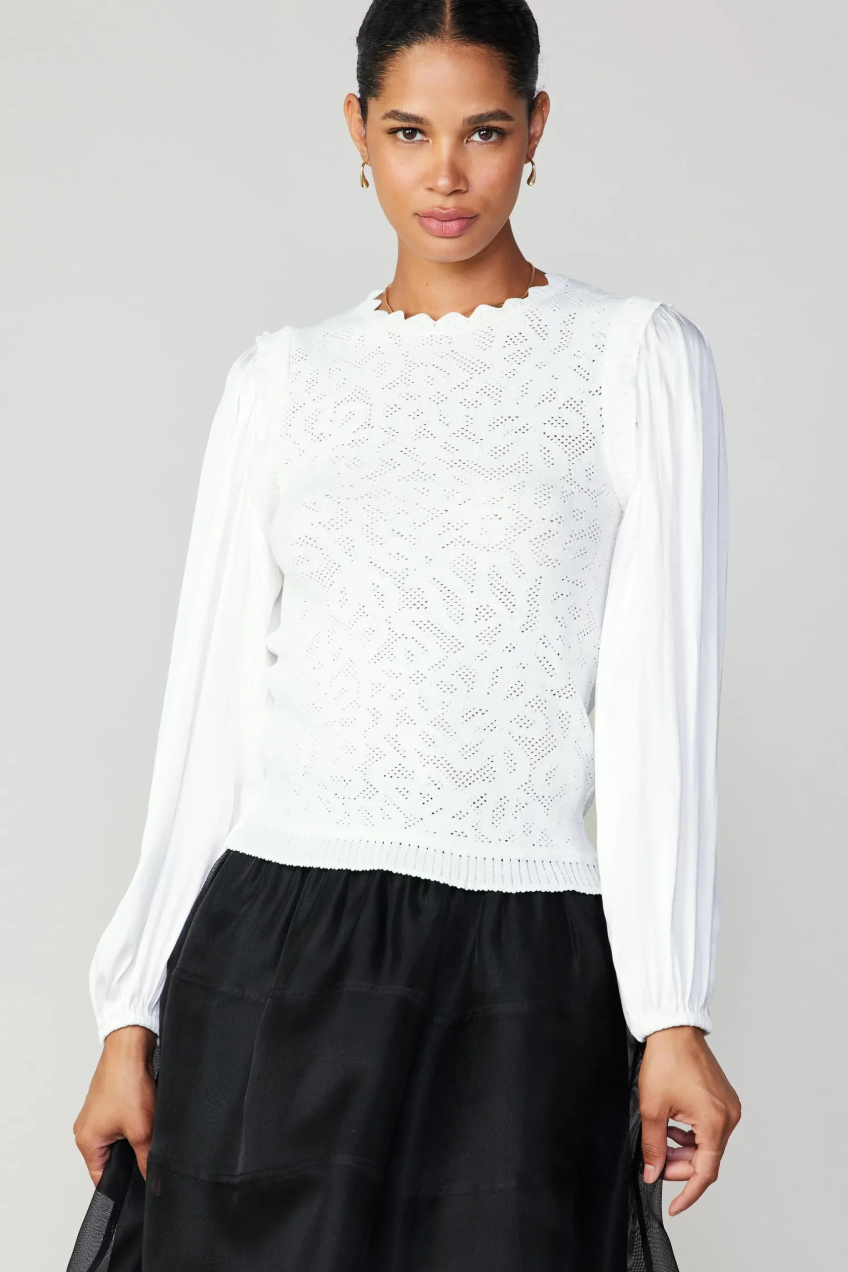 Long Sleeve Tops|Sweaters-Current Air Textural Knit Sweater Top WHITE
