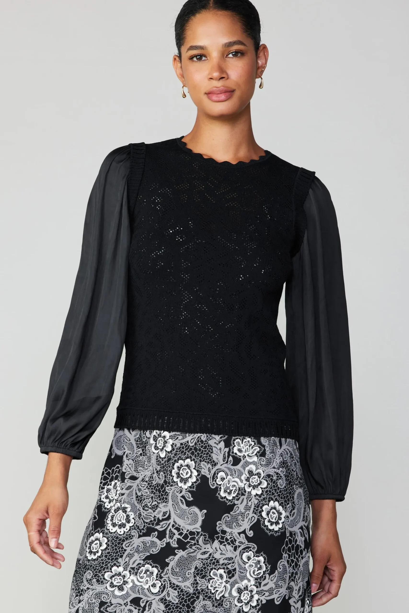 Long Sleeve Tops|Sweaters-Current Air Textural Knit Sweater Top BLACK