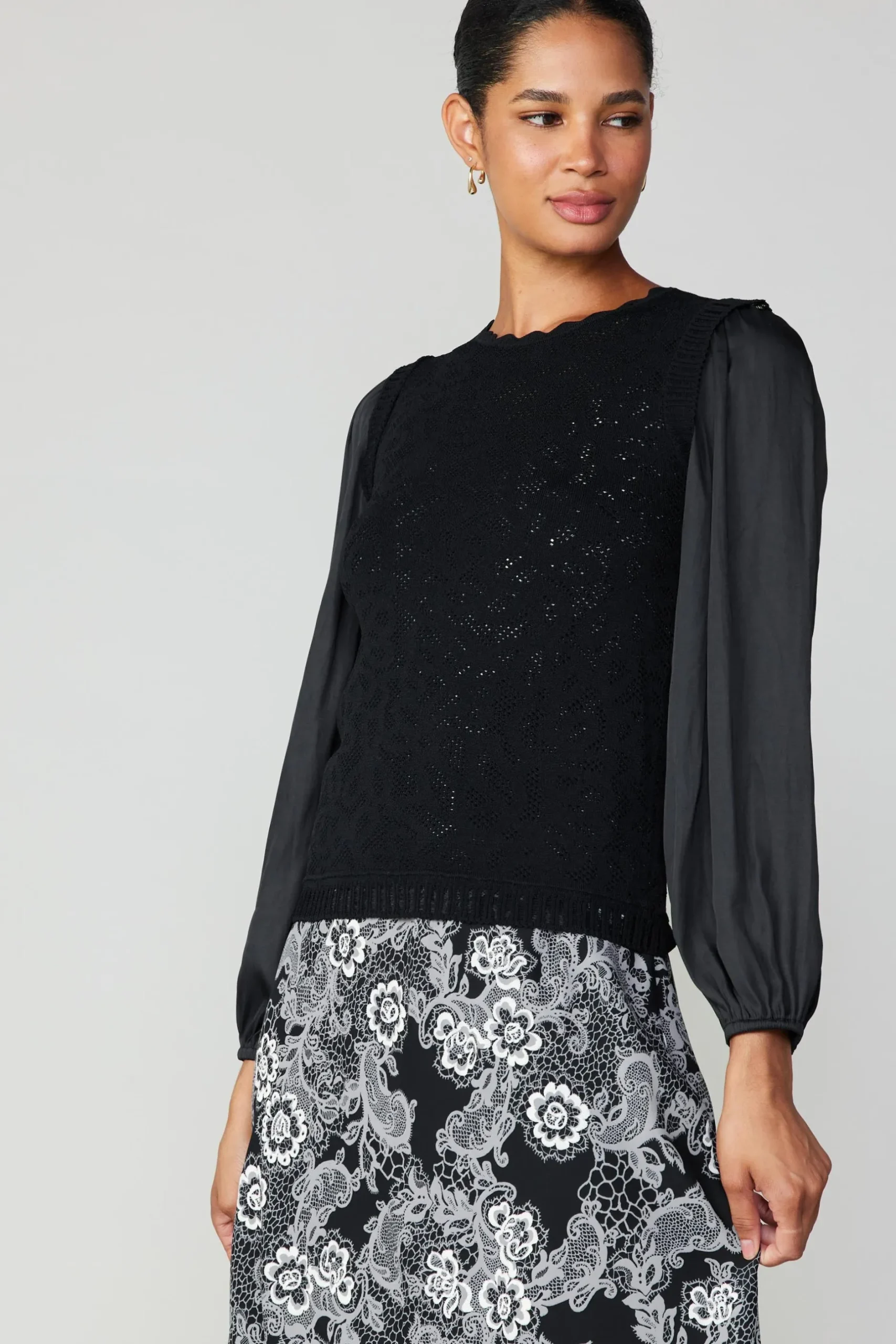 Long Sleeve Tops|Sweaters-Current Air Textural Knit Sweater Top BLACK