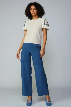 Sweaters-Current Air Texture Stitch Sweater Top NATURAL