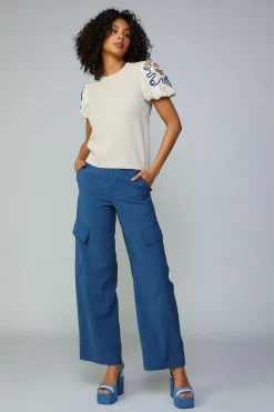 Sweaters-Current Air Texture Stitch Sweater Top NATURAL