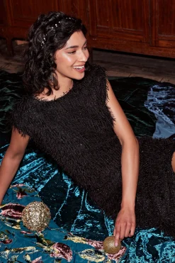 Sleeveless Tops-Current Air Textured Sparkle Top BLACK