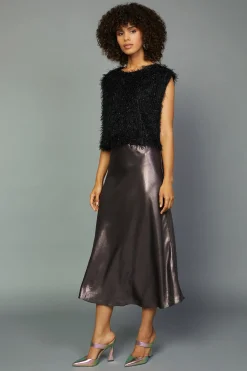 Sleeveless Tops-Current Air Textured Sparkle Top BLACK