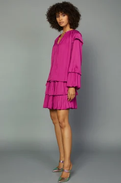 Long Sleeve Tops-Current Air Tiered Bubble Sleeve Blouse FUCHSIA