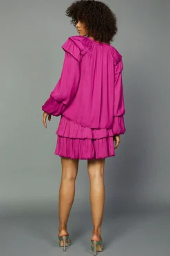 Long Sleeve Tops-Current Air Tiered Bubble Sleeve Blouse FUCHSIA